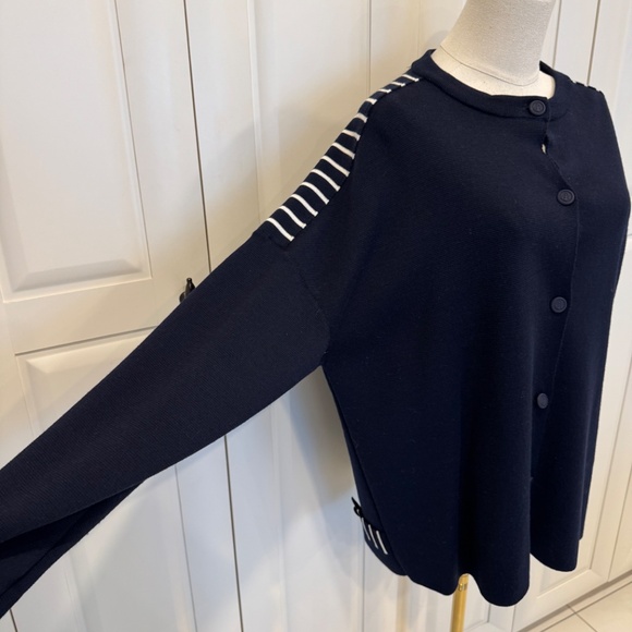 Saint James Atelier Navy Blue With striped Detail Button Down Cardigan. US 12 - Picture 7 of 10